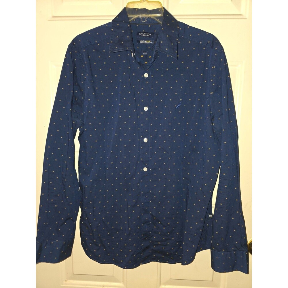 Nautica Flex Wrinkle Resistant Button Down Shirt Large Classic Fit Long Sleeve